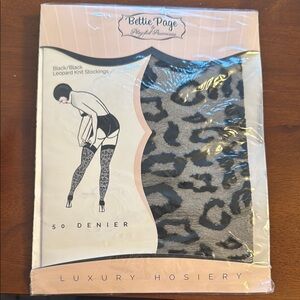 Bettie Page Black Leopard Knit Stockings